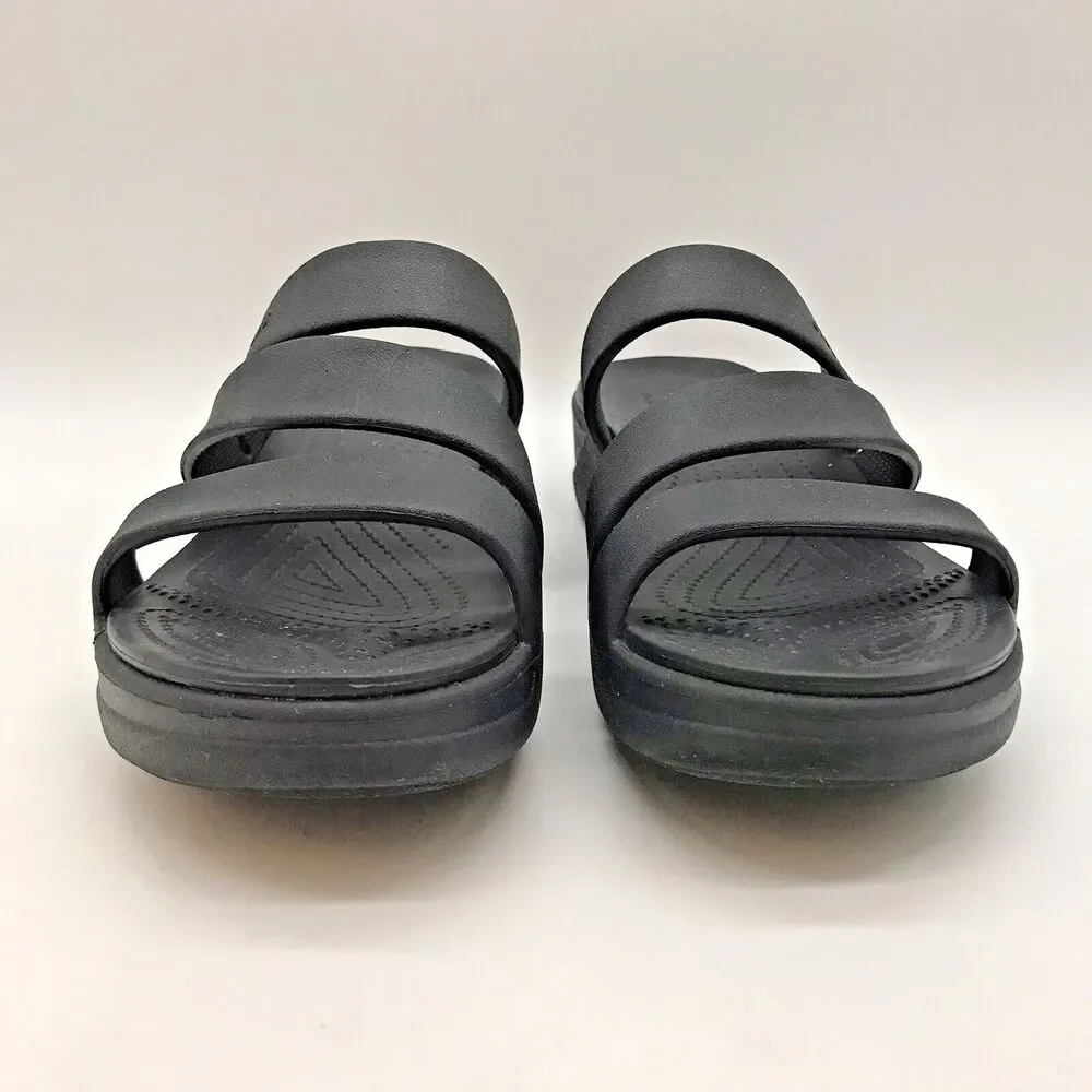 Crocs Monterey Dual Comfort Wedge Sandals Women's 10 Black 206304 Comfort Shoes